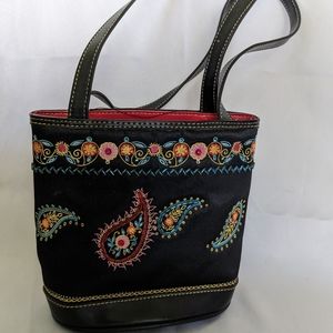 Black Beaded Paisley Floral Purse. Red lining, double straps. Great condition.